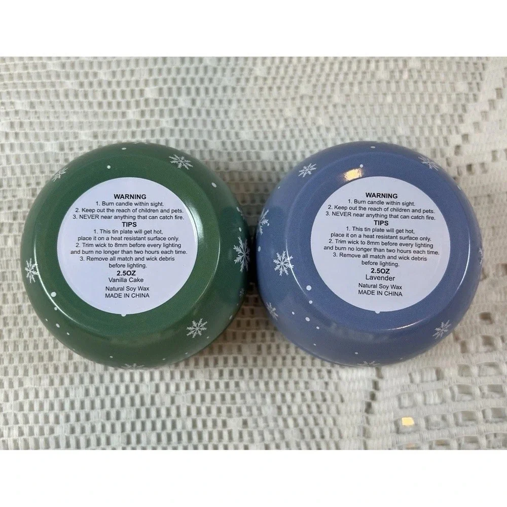 2pc Christmas Soy Wax Candle Tin Set Vanilla Cake & Lavender